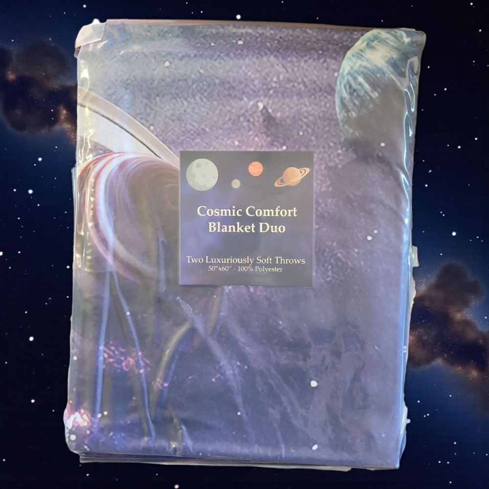 NWT 2 Cosmic Comfort Purple Space Blankets Polyester 50" X 60" Soft Throws